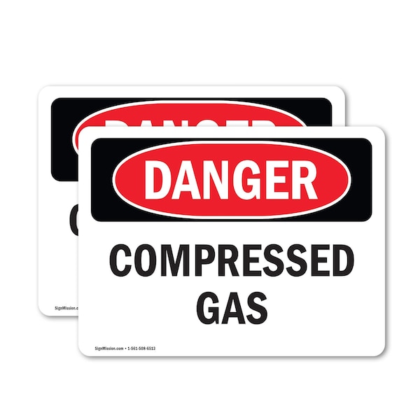 Signmission Compressed Gas Danger Sign, Vinyl Decal, 7in W x 5in L, 2PK OS-2PACK-DS-D-57-L-1076 - main